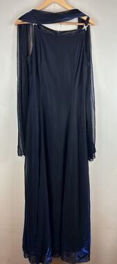 VTG Betsy & Adam Metallic Evening Gown Blue Black Shimmer Shawl Sz 14 Y2K Fairy